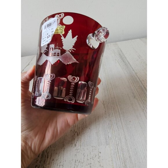 Egermann Red Bohemian cut glass ice bucket vintage bird building cranberry Ruby - Picture 5 of 8
